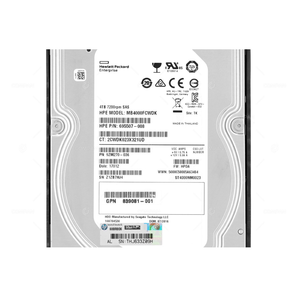 844894-001 HP HDD 4TB 7.2K SAS 6G 3.5" LFF FOR HPE STOREONCE